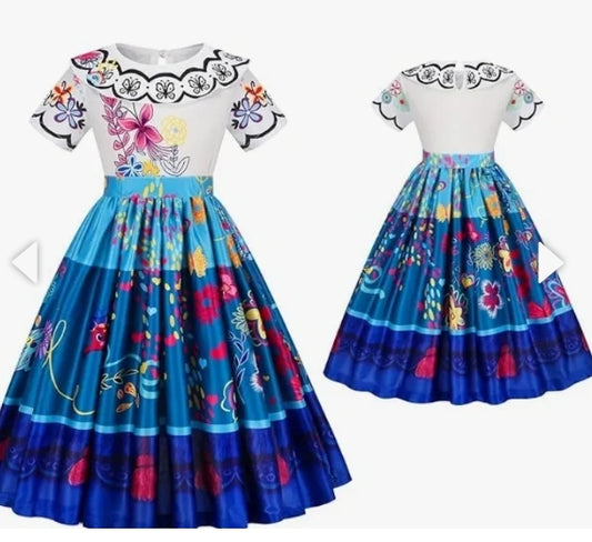 Colorful dress with floral patterns on a white background