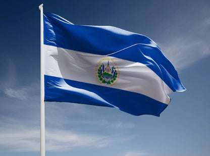 Home | El Salvador polyester flag | With plastic flagpole to hold it (Asta) 40x60cm