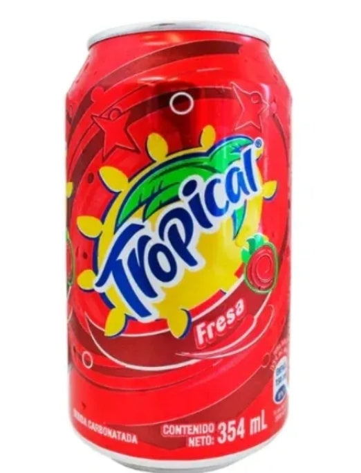 Drink can tropical Fresa soda, 12onz