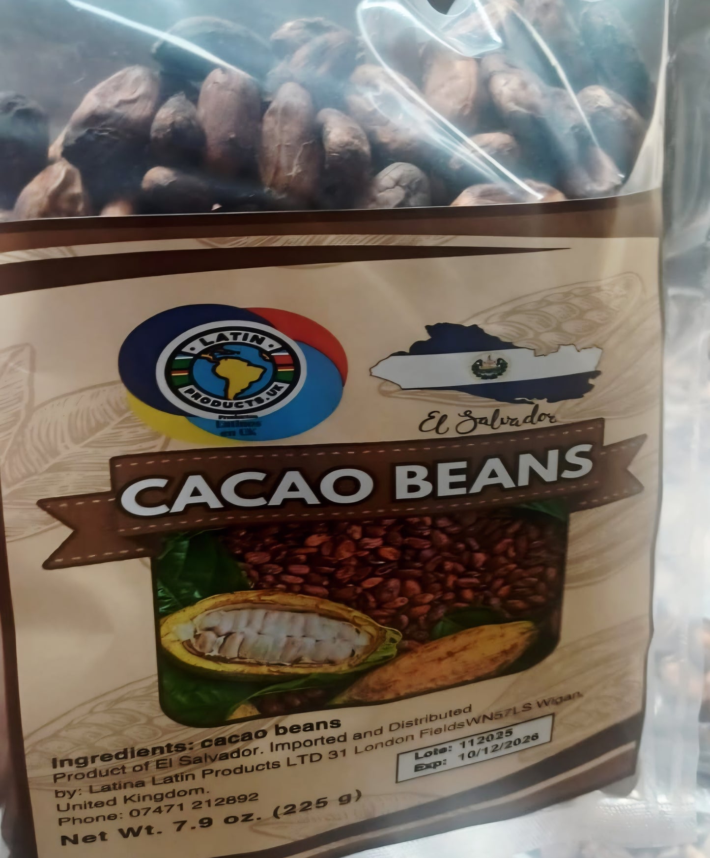 Semillas de cacao orgánico en grano entero de Sudamérica (100gr)