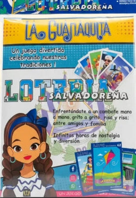Packaging of 'La Guataquita Loteria Salvadoreña' game with colorful design and text.
